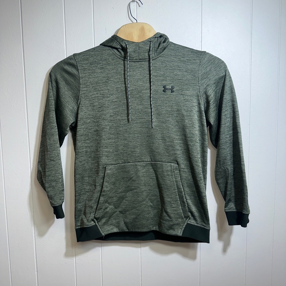 Under Armour ColdGear Hoodie Large Olive Green Heathered Pullover Loose‎ Fit